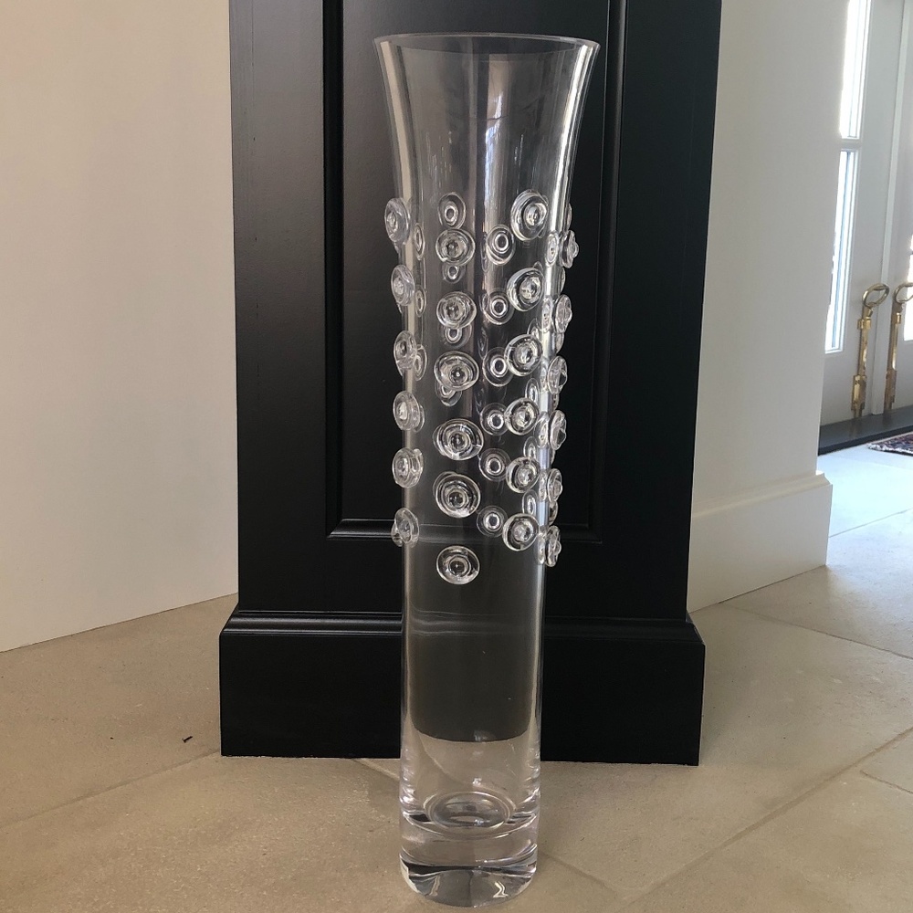 Handblown clear glass with circular glass accents vase  6" w x 23 1/2" h - NEW!